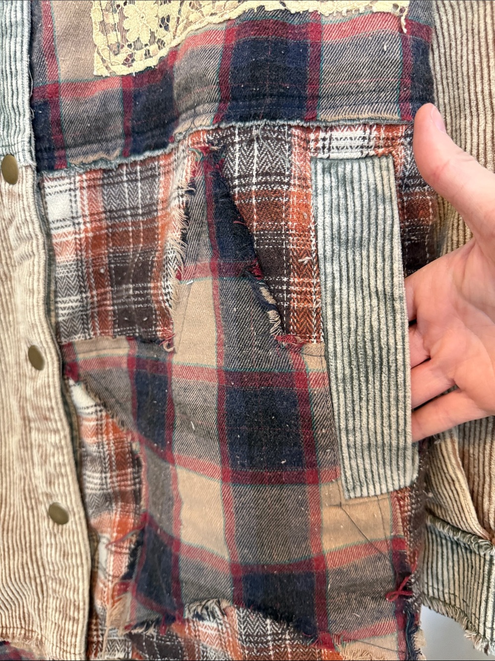 Oli & Hali Patchwork Plaid & Corduroy Long Jacket - Multi - Picture 7 of 16